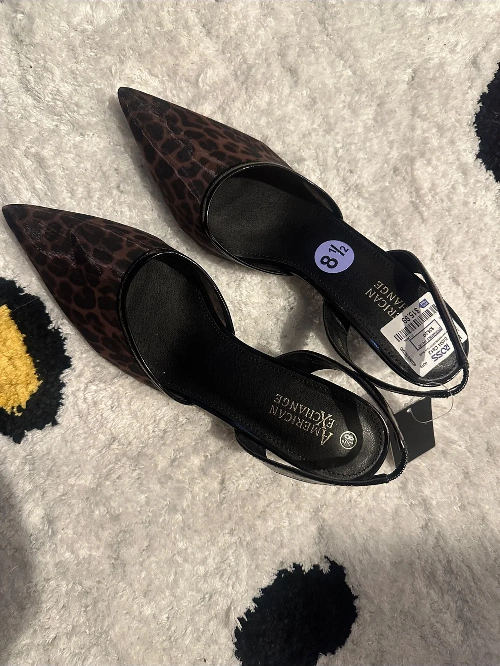 American Exchange Leopard Print Pointed Toe Slingback Kitten Heel - Brown/Black - Picture 1 of 3